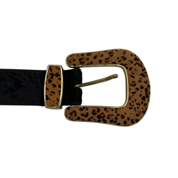 Lake Shore Drive Women's Leather Belt Leopard Print Buckle Black size Medium - Picture 2 of 8